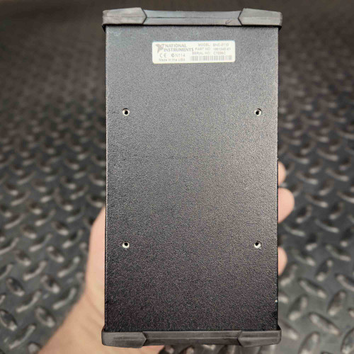 Back view of the National Instruments BNC-2110 terminal block from Obtainium Science and Surplus, showing the plain back panel with some screws.