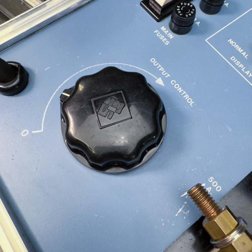 Detailed image of the output control knob and terminal connectors on the Megger Multi-Amp CB-832 Circuit Breaker Tester.