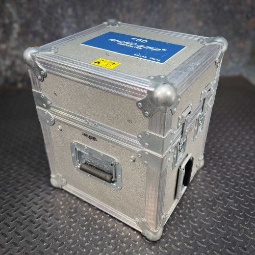 The Megger Multi-Amp CB-832 Circuit Breaker Tester is shown closed within its robust metal case, ready for transport or storage.