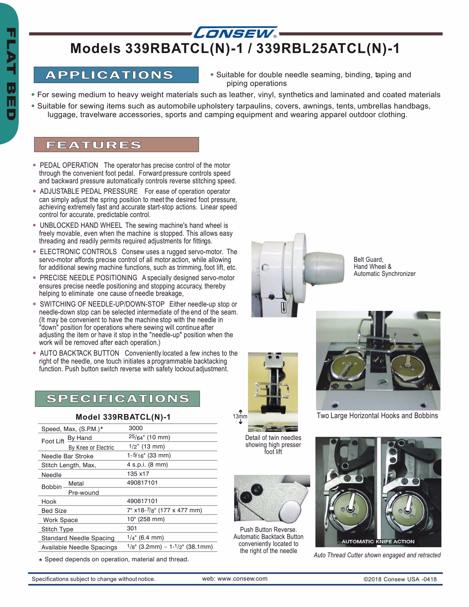Consew 339RBATCWL(N) Double Needle Heavy Duty Compound Walking Foot Sewing Machine with Table and Servo Motor Brochure Page 2