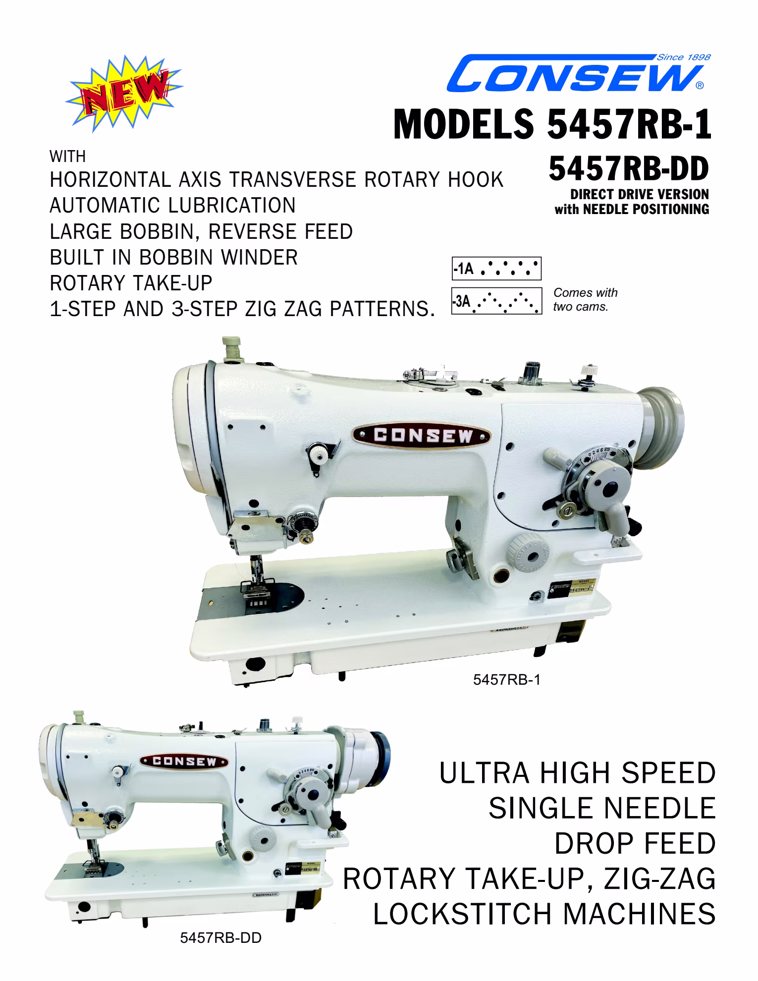 Consew 5457RB-1 Single Needle Compound Walking Foot Sewing Machine with Table and Servo Motor Brochure Page 1