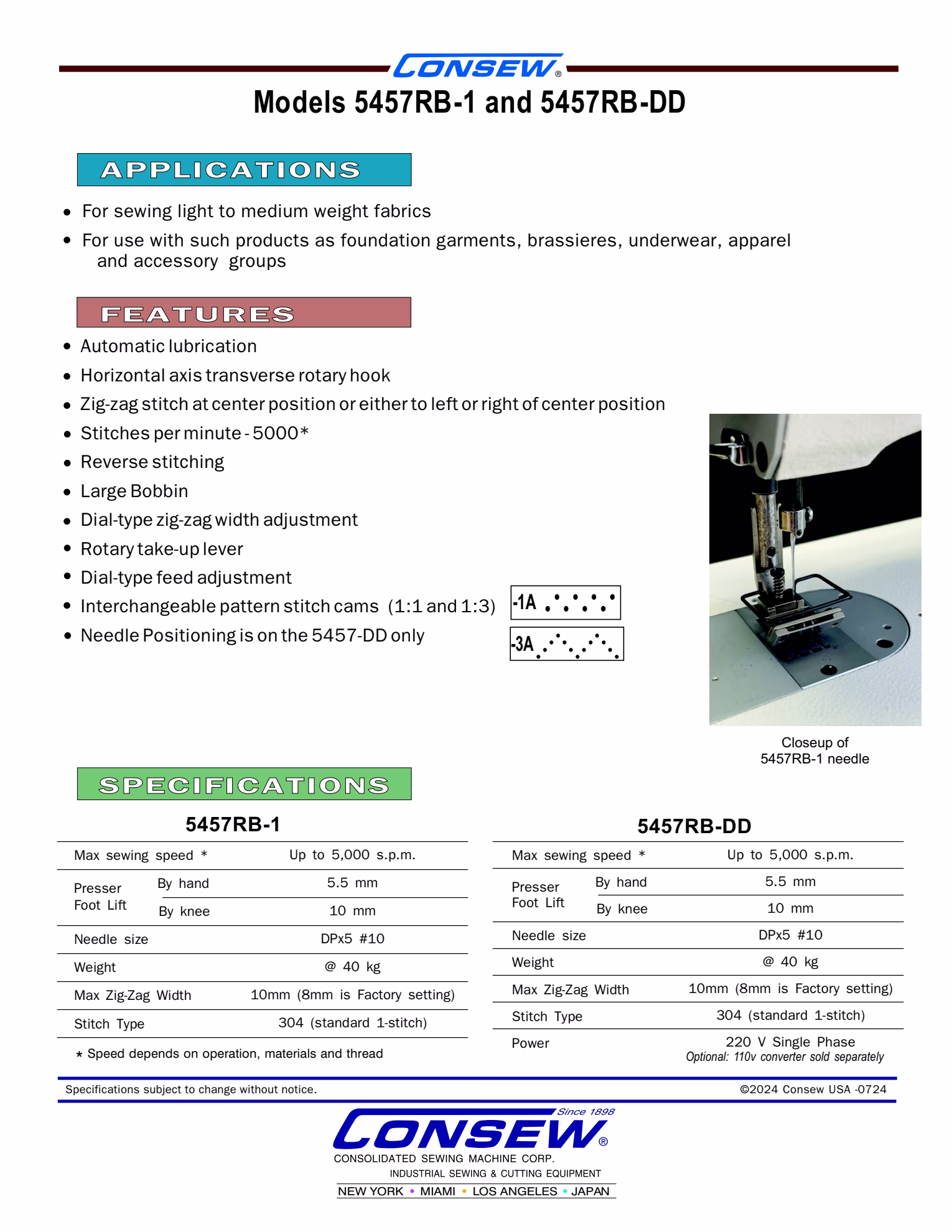 Consew 5457RB-DD Single Needle Direct Drive Compound Walking Foot Sewing Machine with Complete Tabling Brochure Page 2