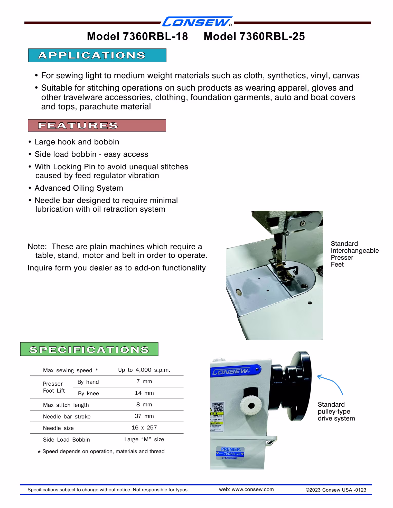 Consew 7360RBL-25 Ultra High-Speed Single Needle Lockstitch Sewing Machine with Table and Servo Motor Brochure Page 2