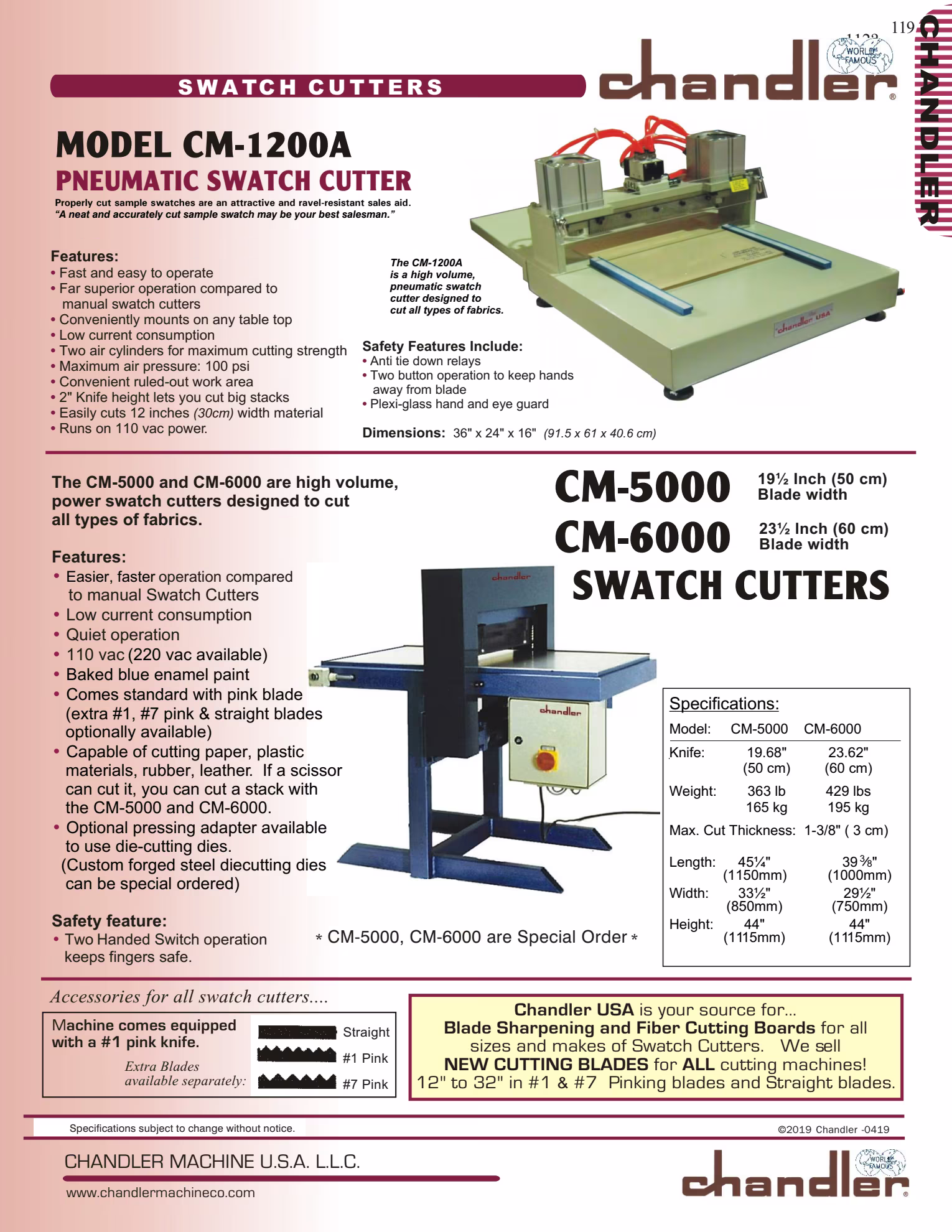Consew CM-1200A High-Volume Pneumatic Swatch Cutter Brochure Page 1