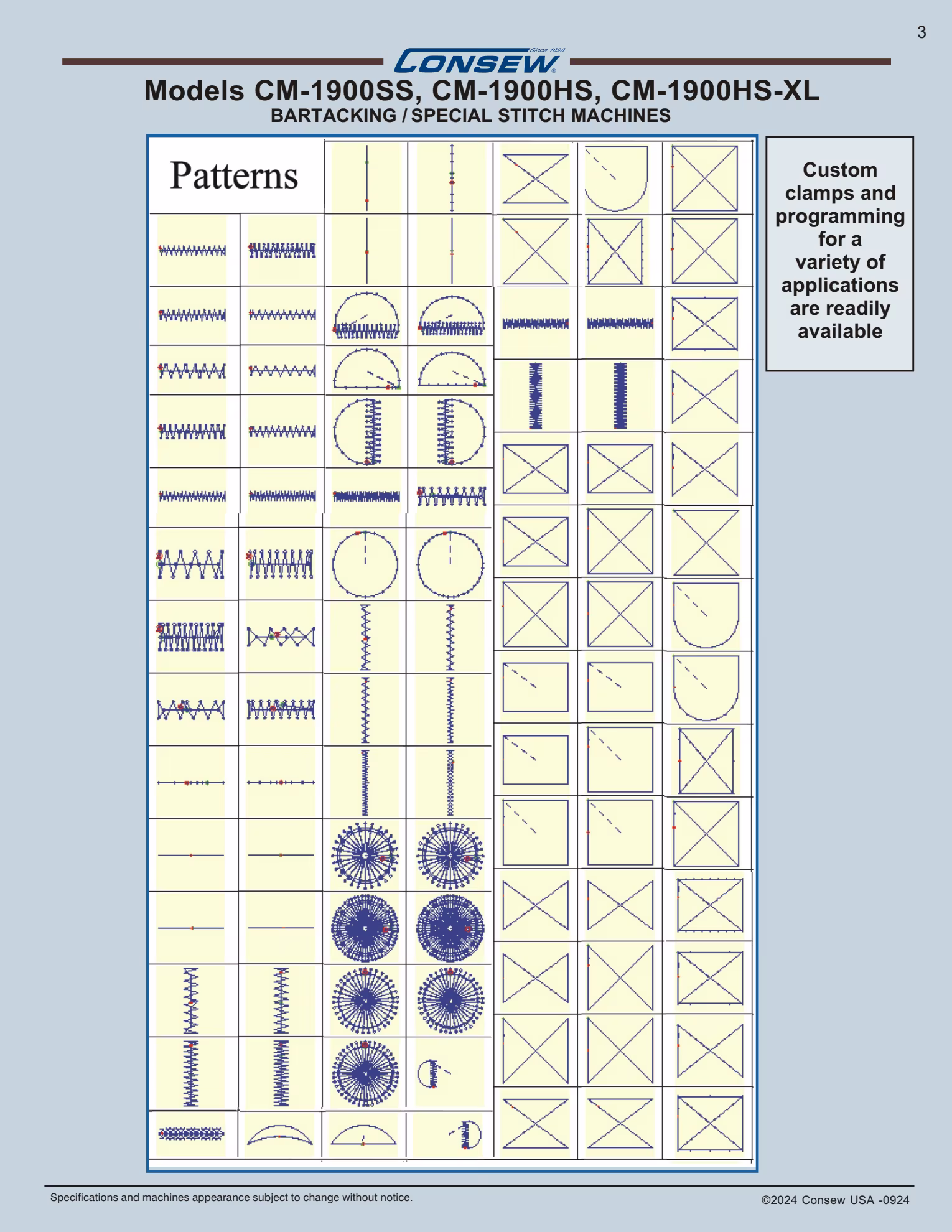 Consew CM-1900HS Single Needle Direct Drive Bartacking Machine with Complete Tabling Brochure Page 3