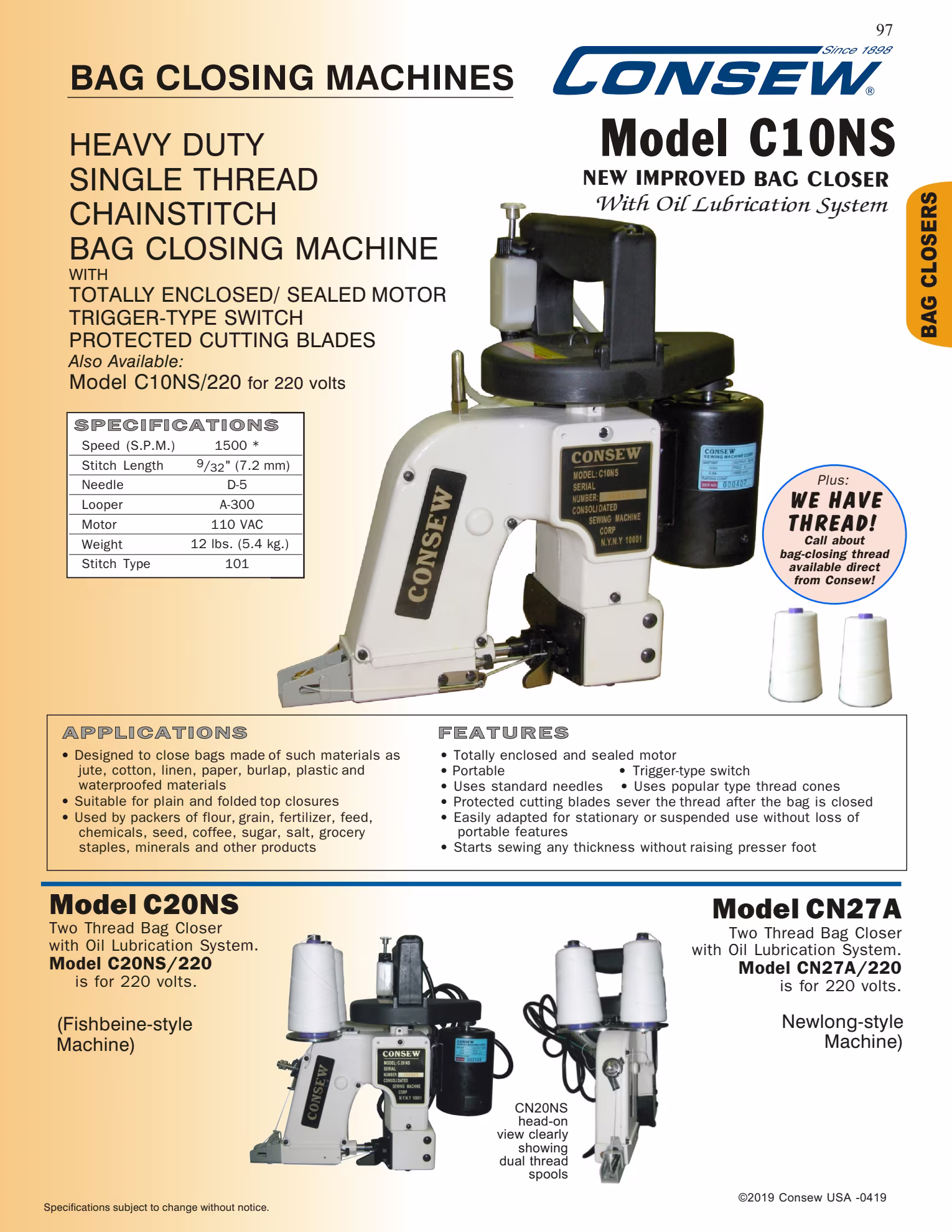 Consew CN27A Double Needle Bag Closer with Table and Servo Motor Brochure Page 1