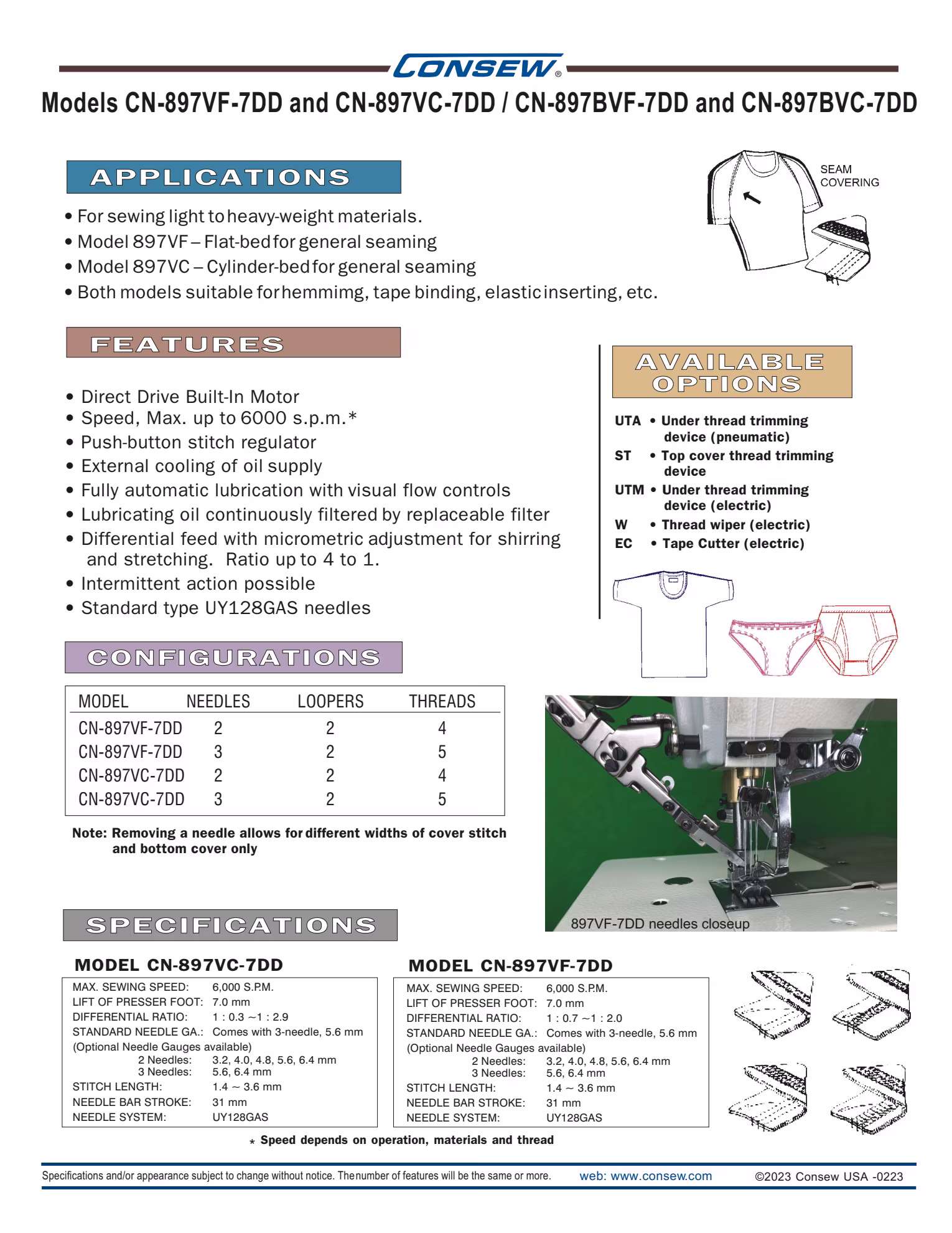 Consew CN897VC-7DD High-Speed Cylinder-Bed Coverstitch Machine with Complete Tabling Brochure Page 2