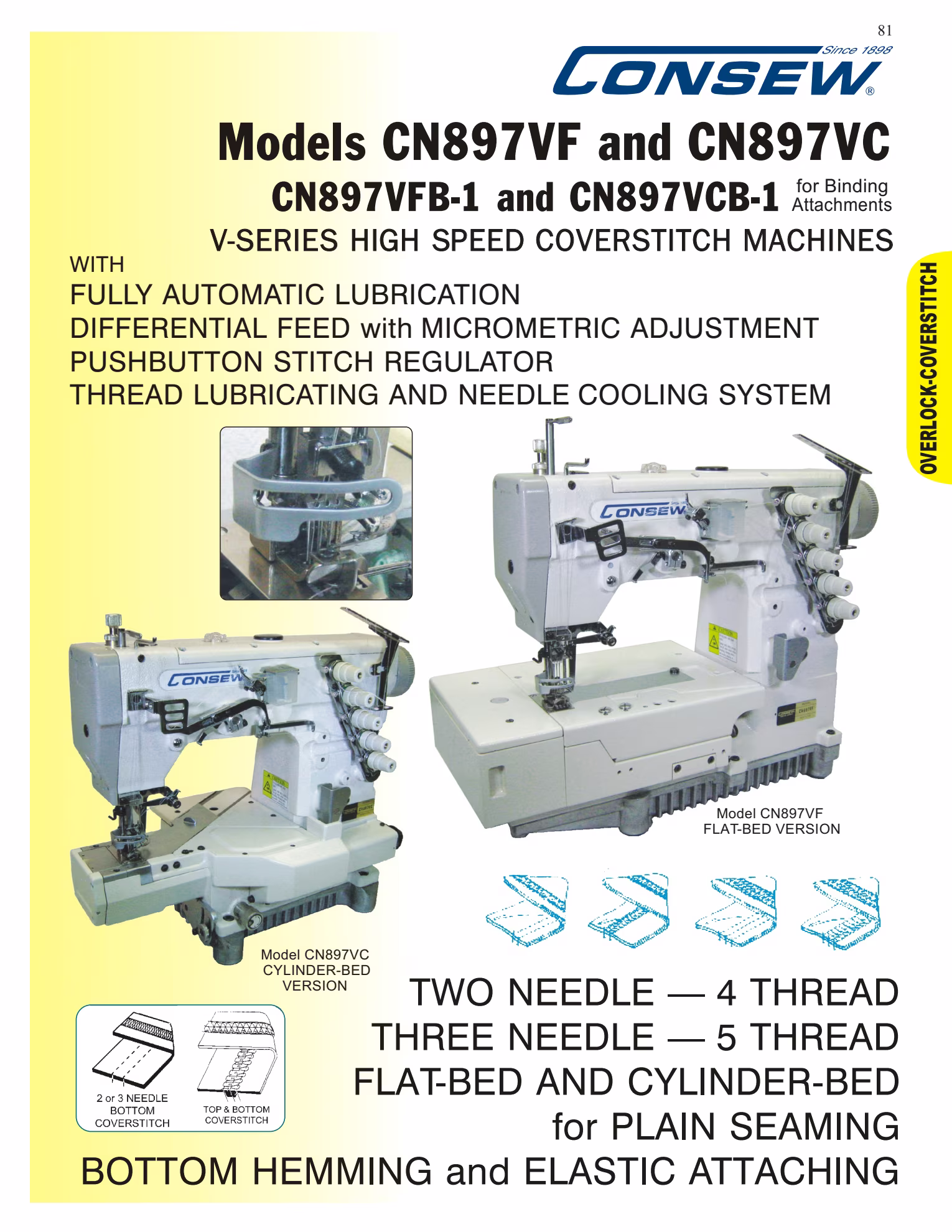 Consew CN897VCB-1 Cylinder-Bed Binding Sewing Machine with Table and Servo Motor Brochure Page 1