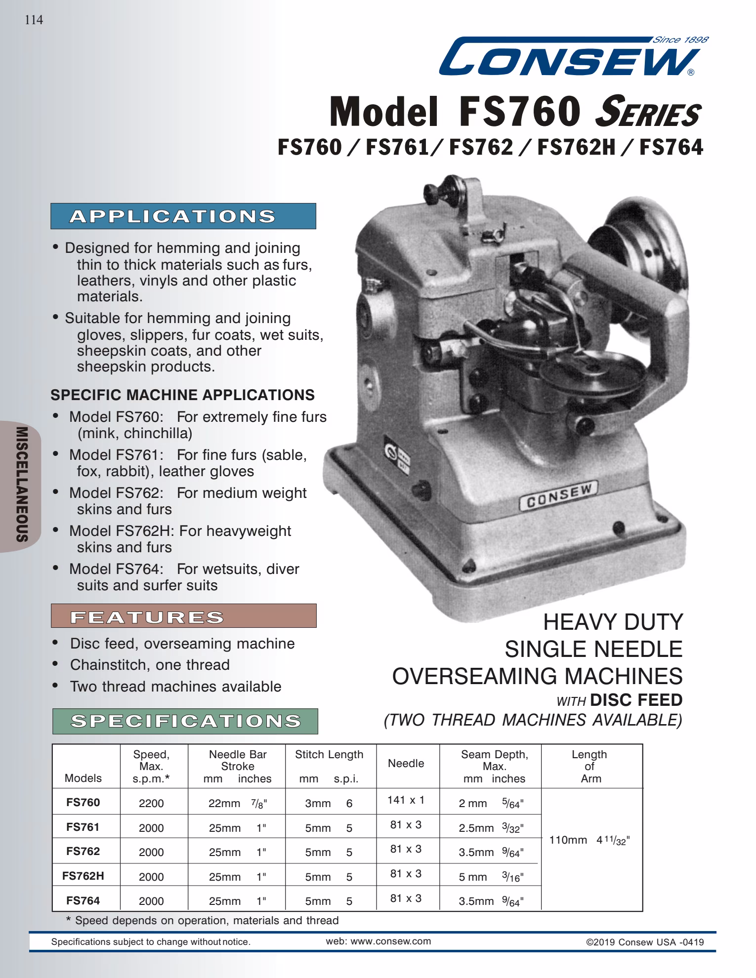 Consew FS762H Single Needle Heavy Duty Overseaming Machine with Table and Servo Motor Brochure Page 1