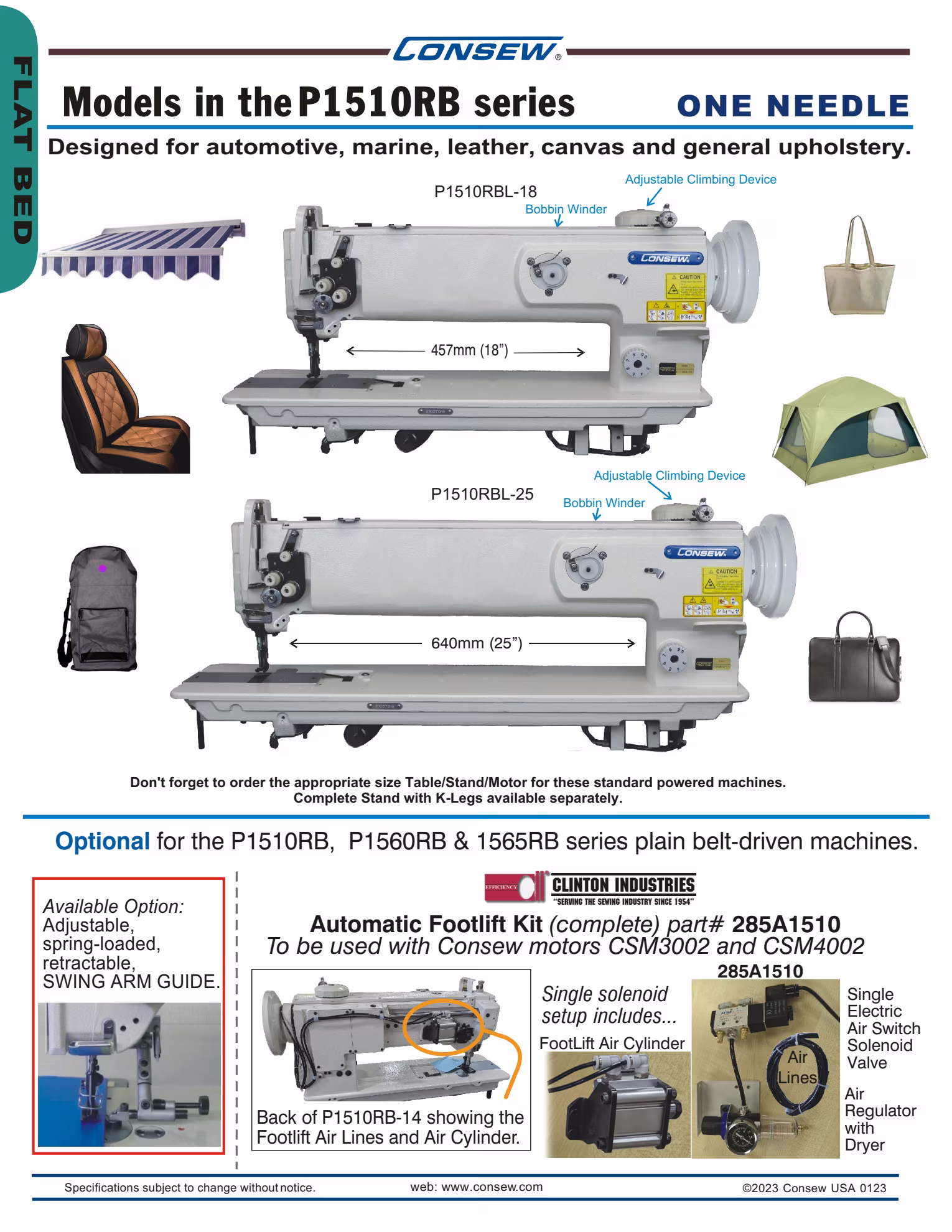 Consew P1510RBL-25 Single Needle Long Arm Walking Foot Lockstitch Sewing Machine with Table and Servo Motor Brochure Page 2