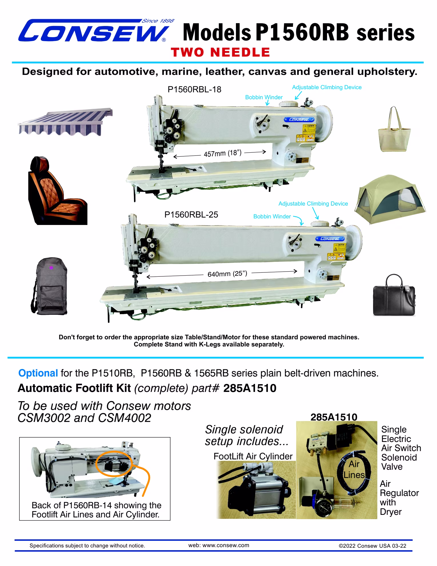 Consew P1560RB-14-(N) Double Needle Compound Walking Foot Sewing Machine with Table and Servo Motor Brochure Page 2