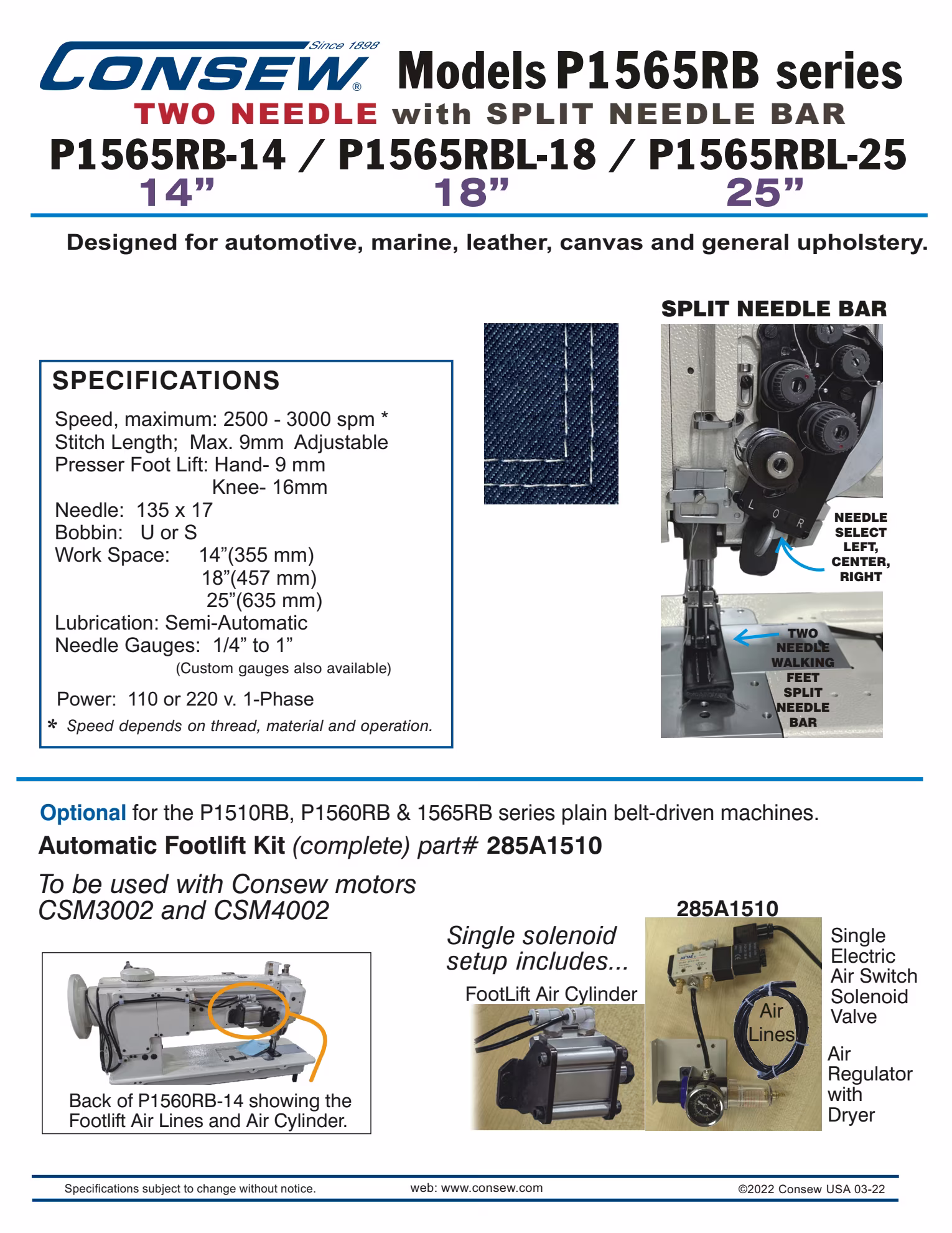 Consew P1565RBL-14 Single Needle Compound Walking Foot Sewing Machine with Table and Servo Motor Brochure Page 2