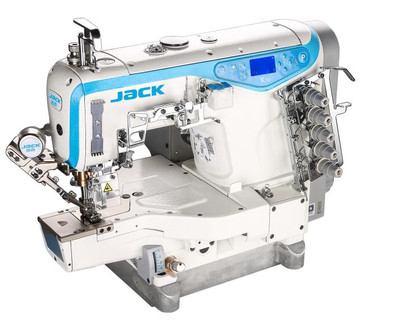  Jack K5E-UT-01GB Direct Drive 3 Needle Cylinder Arm Coverstitch Industrial Sewing Machine Complete Unit with Table and Stand 