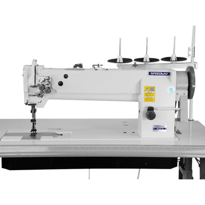  Speedway SW-4420-L18 Double Needle Long Arm Walking Foot Sewing Machine Complete Unit with Table and Servo Motor 