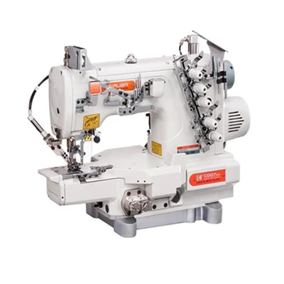  Siruba C007KP-W122-364-CH-CLA 3 Needle Cylinder Bed Coverstitch Industrial Sewing Machine Complete Unit with Table and Servo Motor 