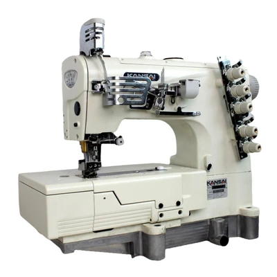  Kansai Special NW8803GMG 3-Needle Flatbed Coverstitch Industrial Sewing Machine Complete Unit with Table and Servo Motor 