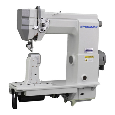 Speedway SW-9910 Heavy Duty Single Needle Triple Feed Post Bed Roller Foot Lockstitch Industrial Sewing Machine Complete Unit with Table and Servo Motor