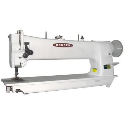  Consew 206RBL-18 Heavy Duty Single Needle Compound Long Arm Walking Foot Sewing Machine with Table and Servo Motor 