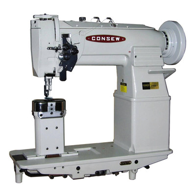  Consew 329RB-2 Heavy Duty Double Needle Post Bed Angular Stitching Needle Feed Sewing Machine​​ with Table and Servo Motor 