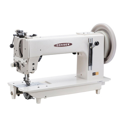  Consew 2040 Single Needle Extra Heavy Duty Large Shuttle Hook Compound Walking Foot Sewing Machine with Table and Servo Motor 