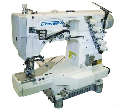  Consew 697VC Series 3 Needle Cylinder Arm Coverstitch Industrial Sewing Machine with Table and Servo Motor 