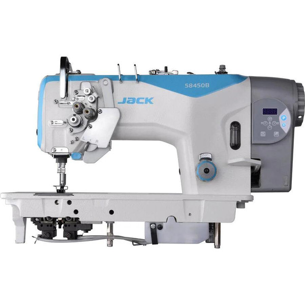  Jack JK-58420B-A-003C High Speed 2-Needle Double Chainstitch Sewing Machine with Table and Servo Motor​ 