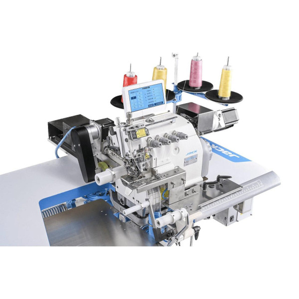  Jack JK-797TDI-4-514-M03/333/KS/FR09E Fully Automatic Small Cylinder Bed Overlock Machine Complete Unit with Table and Stand 