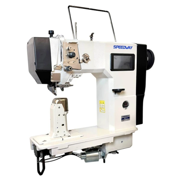  Speedway SW-591-Q Single Needle Post Bed Triple Feed Lockstitch Industrial Sewing Machine Complete Unit with Table and Stand 