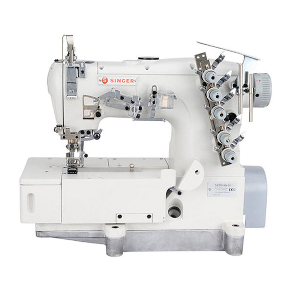 Singer 523D-364-31-03 3-Needle Flat-Bed Coverstitch Industrial Sewing Machine Complete Unit with Table and Servo Motor 