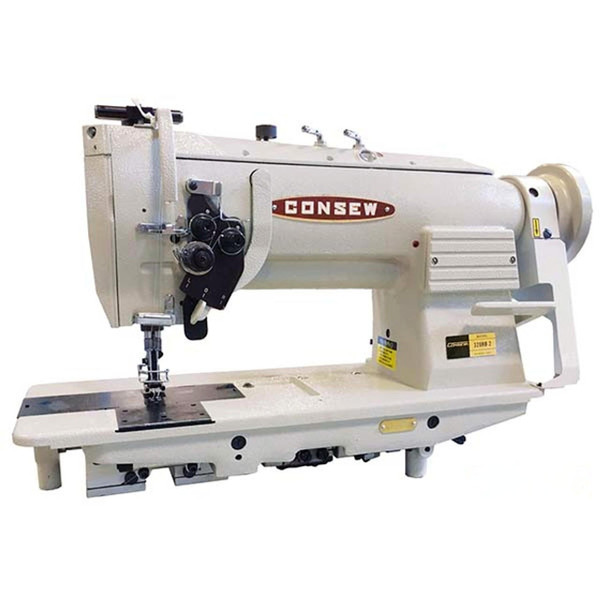 Consew 328RB-2 Double Needle Split Needle Bar Compound Walking Foot Sewing Machine with Table and Servo Motor 