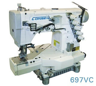  Consew 697VC Series 3 Needle Cylinder Arm Coverstitch Industrial Sewing Machine with Table and Servo Motor 
