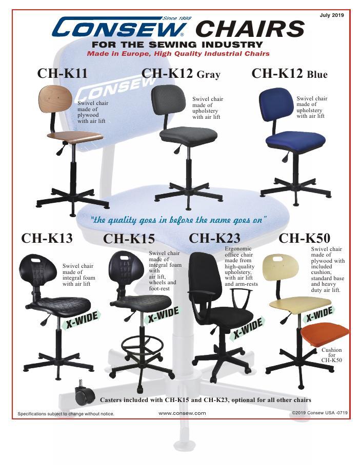 Consew Adjustable Height Swiveling Task Chairs Made in Europe Brochure