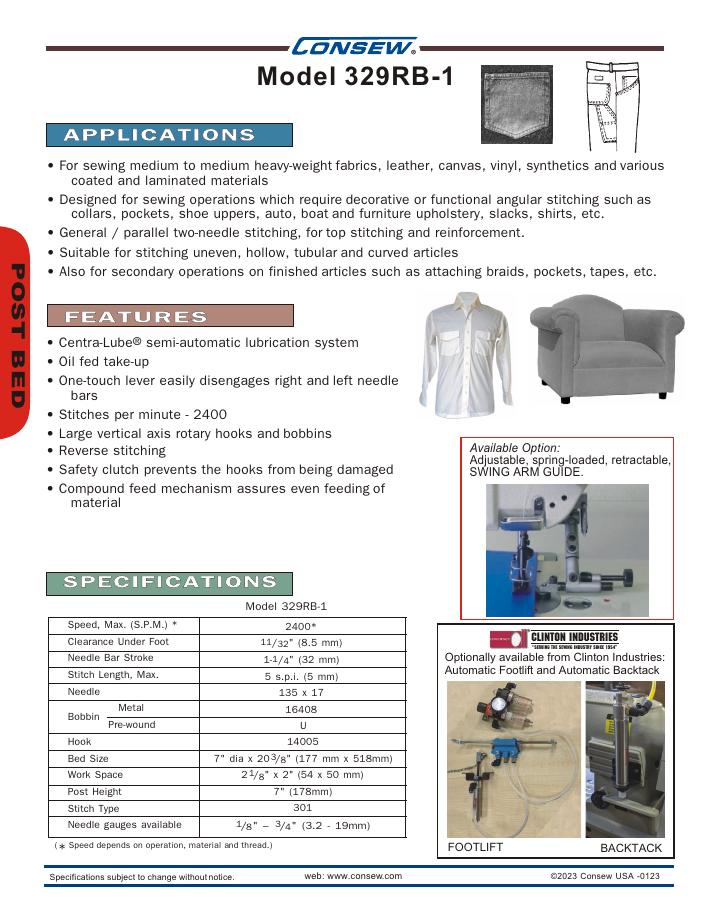 Consew 329RB-2 Heavy Duty Double Needle Post Bed Angular Stitching Needle  Feed Sewing Machine​​ with Table and Servo Motor