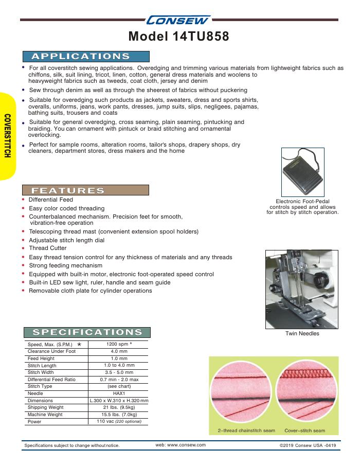 Consew 14TU858 Series Brochure