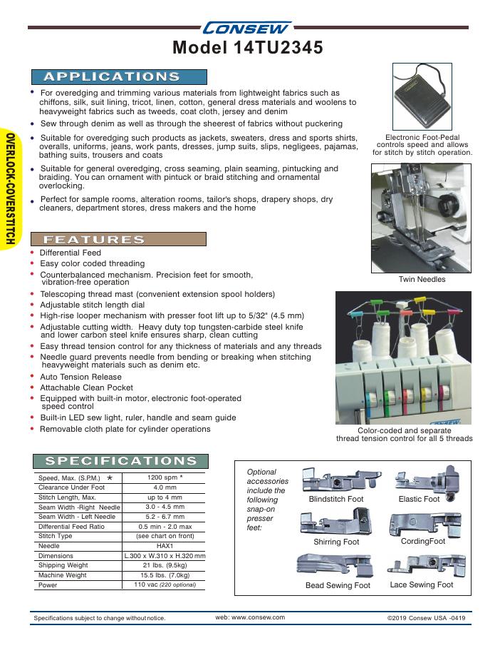 Consew 14TU2345 Series Brochure