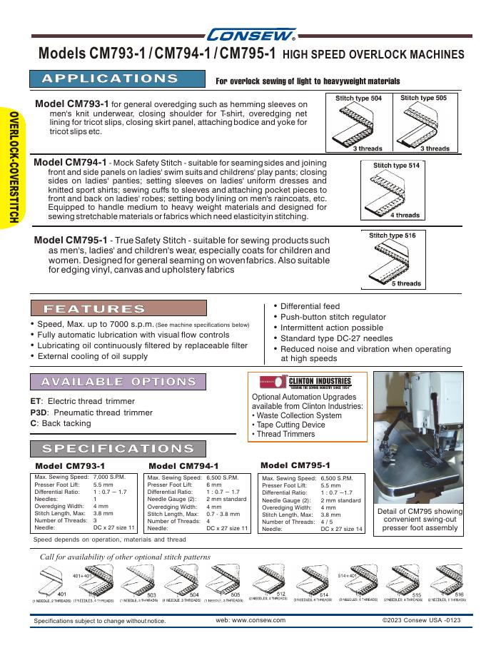 Consew CP793-1 / CM794-1 / CM795-1 Series Brochure