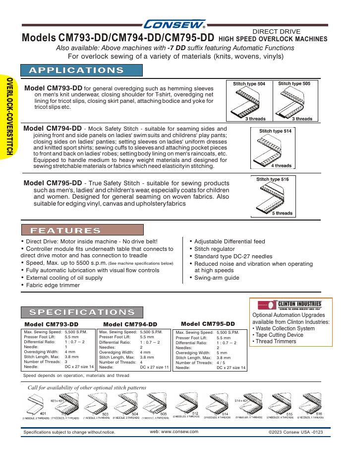 Consew CM793-DD / CM794-DD / CM795-DD Series Brochure