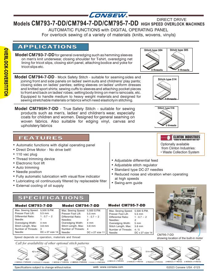 Consew CM793-7DD / CM-794-7DD / CM795-7DD Series Brochure