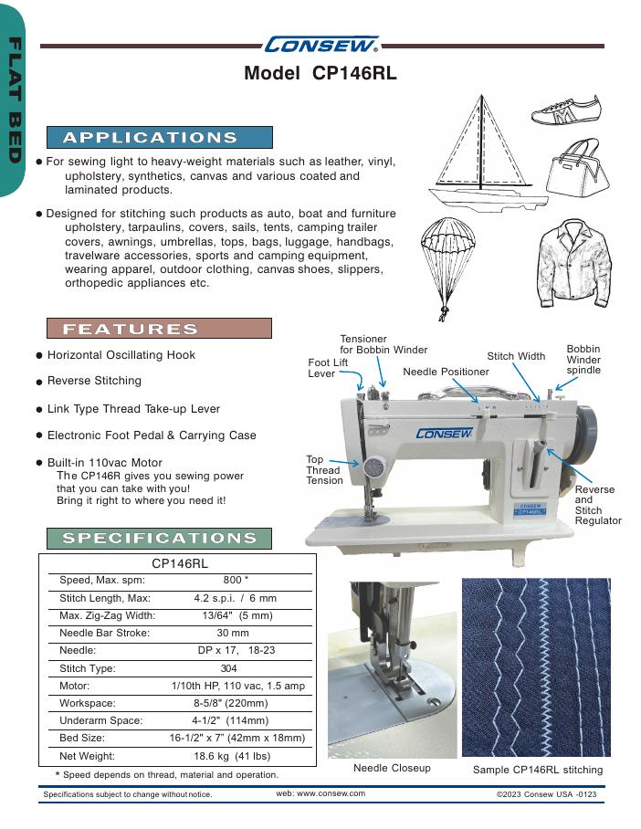 Consew CP146RL Portable Walking Foot Straight Stitch and Zig Zag Leather  Sewing Machine