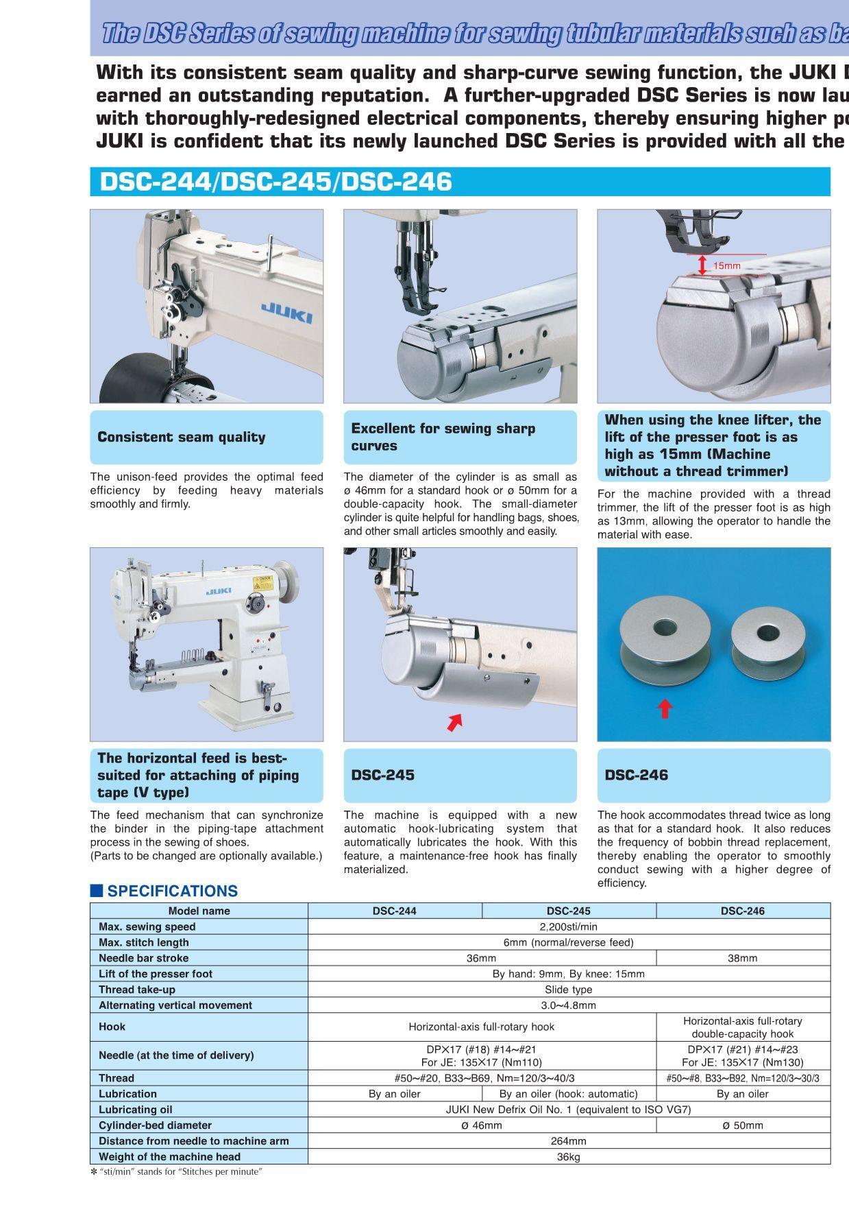 JUKI DSC-245-7 Single Needle Narrow Cylinder Bed Compound