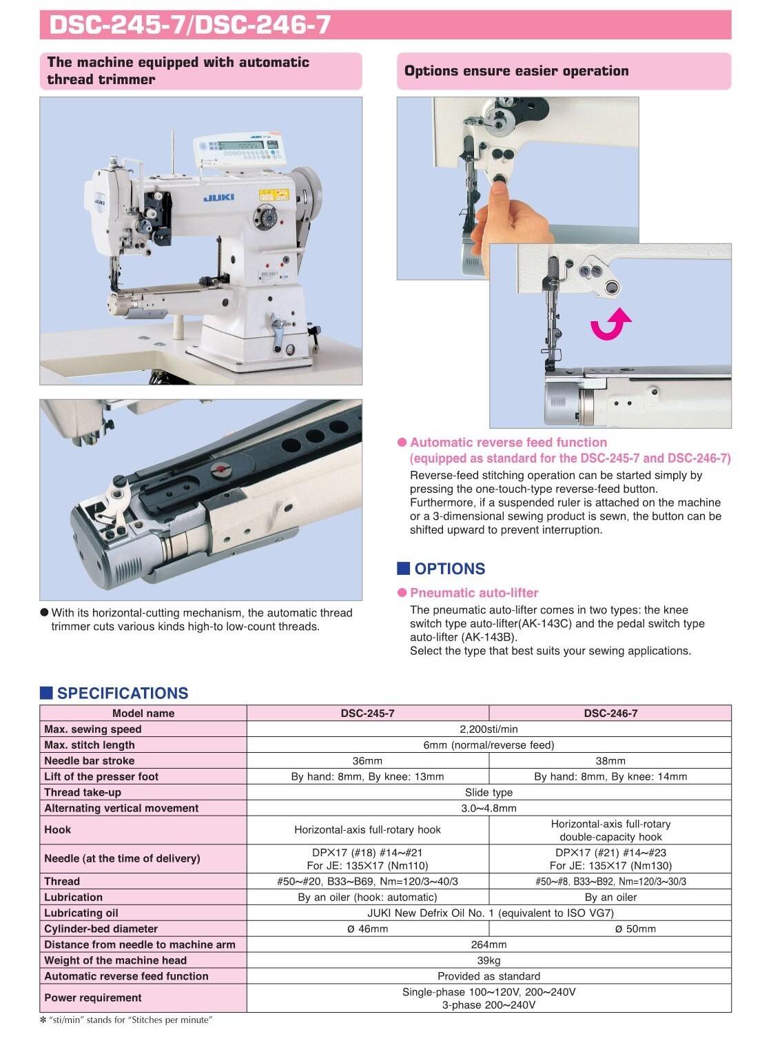 JUKI DSC-245-7 Single Needle Narrow Cylinder Bed Compound