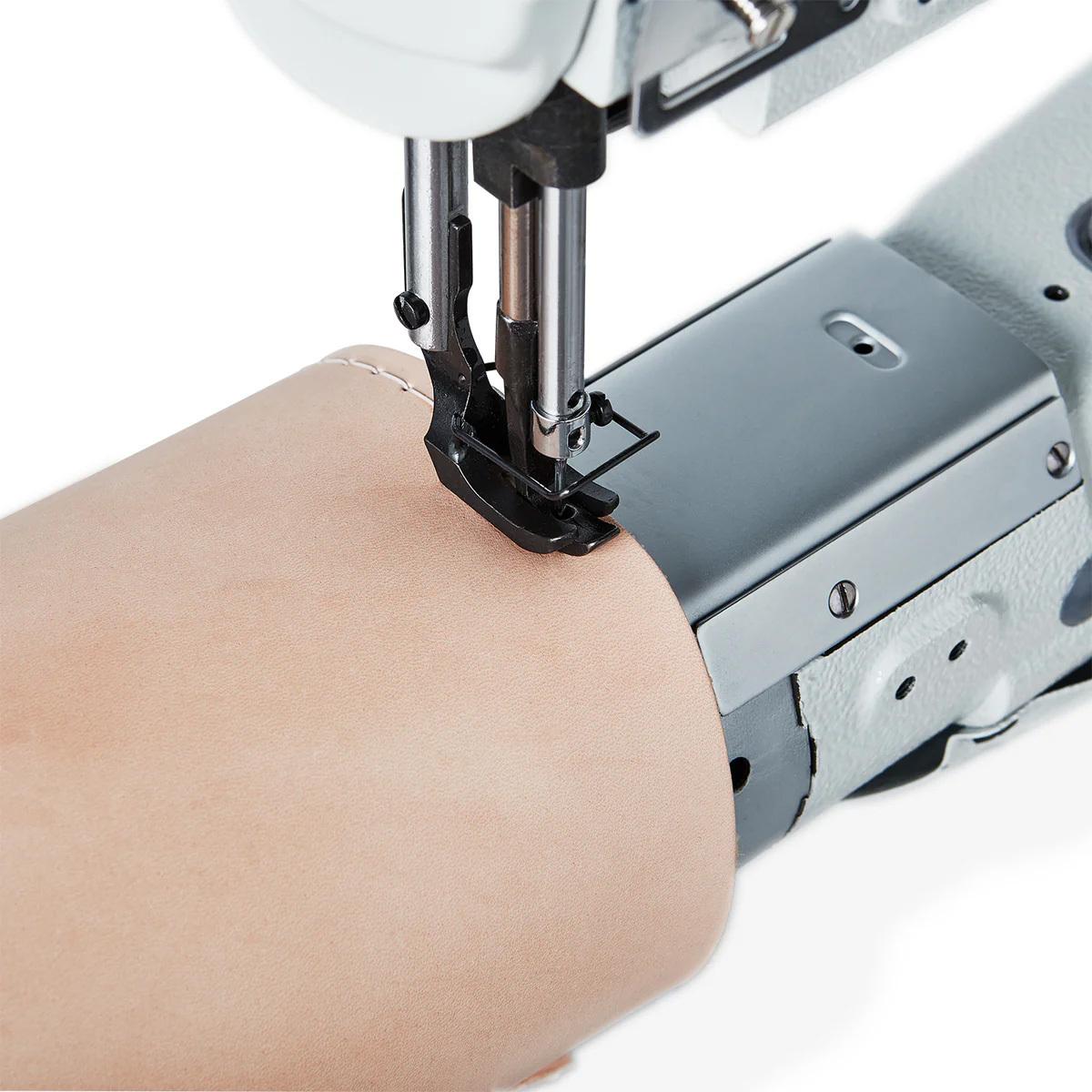 Sew up to threads size 207 with this extra heavy duty cylinder arm sewing machine