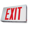 Steel housing exit signs offer a sleek appearance in a rugged design.
Dual 120V/277V voltage.
Charge rate/power "ON" LED indicator light and push-to-test switch for mandated code compliance testing.
4.8V long life, maintenance-free, rechargeable NiCd battery (EM models only).
Internal solid-state transfer switch automatically connects the internal battery to LED board for minimum 90-minute emergency illumination
Fully automatic solid-state, two rate charger initiates battery charging to recharge a discharged battery in 24 hours.
Mounting canopy included for top or end mount.
Universal knockout patter on back plate for wall mount.
Durable, powder-coated 20-gauge steel construction in white or black finish
Unique design allows double face conversion in the field.
Field selectable steel knockout Chevron directional indicators.
UL Listed for damp locations.
Certified to  CEC under Title 20 Regulations.