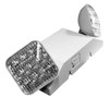 Long lasting, efficient, ultra bright white LED lamp heads.
1.0 watt (8 LEDs x 0.125 watt) per head.
High performance chrome-plated metallized reflector and plastic lens for optimal light distribution.
Adjustable LED lamp heads provide optimal center-to-center spacing.
Dual 120/277 voltage standard.
Charge rate/power “ON” LED indicator light and push-to-test switch for mandated code compliance testing.
3.6V long life, maintenance-free, rechargeable NiCd battery.
Internal solid-state transfer switch automatically connects the internal battery to LED board for minimum 90-minute emergency illumination.
Fully automatic solid-state, two rate charger initiates battery charging to recharge a discharged battery in 24 hours.
Universal knockout pattern on back plate for surface mount. Snaps into place making internal electrical connections.
Suitable for wall or ceiling mount.
Knockout for conduit applications.