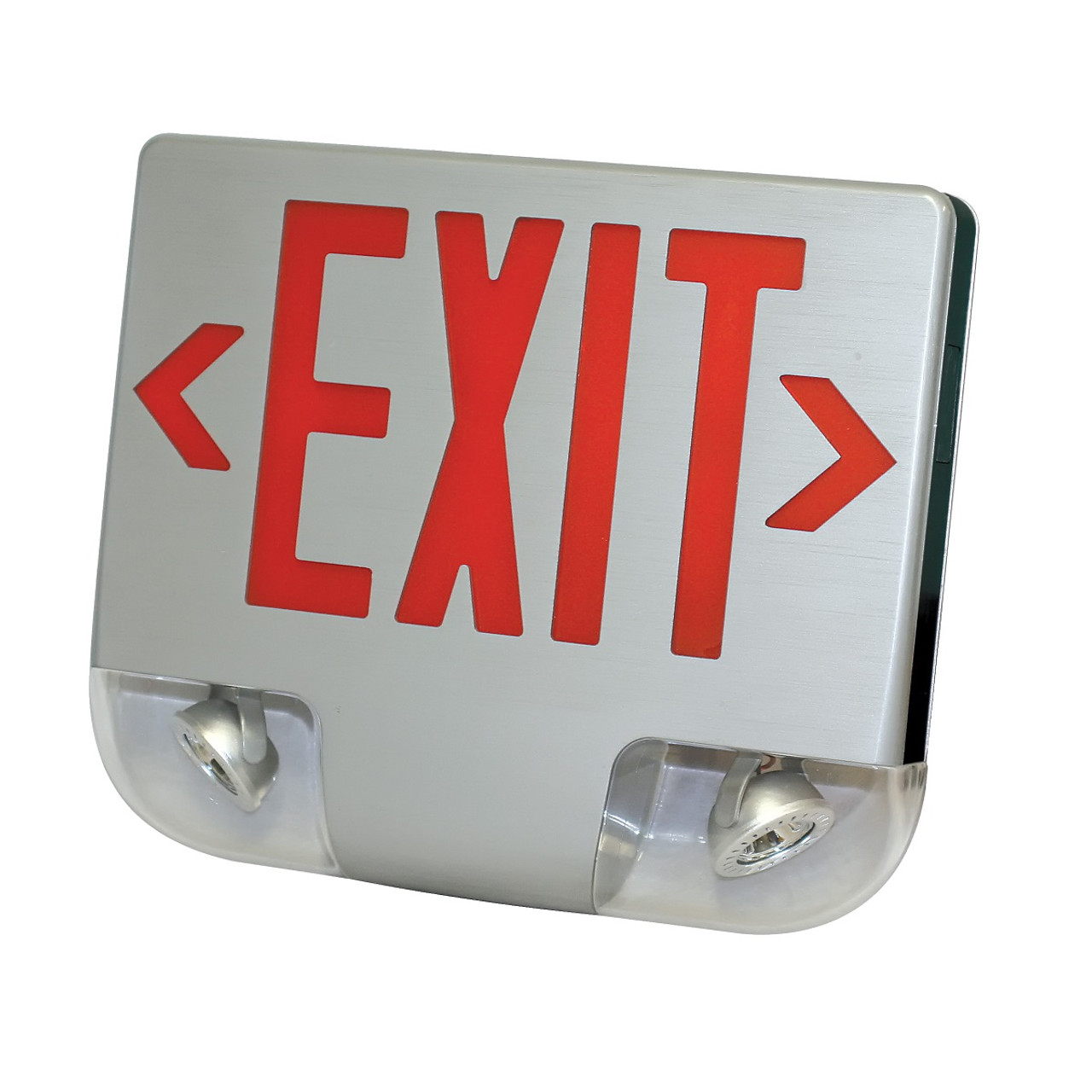 Ultra bright, energy efficient, long life Red or Green LED Exit sign illumination.
Two fully adjustable high performance premium grade, ultra bright white LED lamps.
3 watt (1 LED x 3 watts) per head.
Dual 120V/277 voltage.
Charge rate/power “ON” LED indicator light and push-to-test switch for mandated code compliance testing.
8.4V long life, maintenance-free, rechargeable NiCd battery.
Internal solid-state transfer switch automatically connects the internal battery to LED board and LED lamp heads for minimum 90-minute emergency illumination.
Fully automatic solid-state, two rate charger initiates battery charging to recharge a discharged battery in 24 hours.
Aluminum mounting canopy included for top or end mount.
Universal knockout pattern on back plate for wall mount.