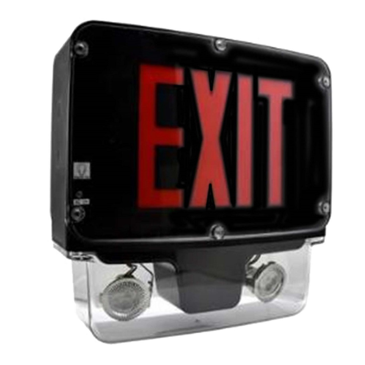 Two fully adjustable, ultra bright 3.3 watt high performance MR-16 base LED lamp heads
for optimized center-to-center spacing.
Long-life, energy efficient Red or Green LED EXIT sign illumination.
Dual 120V/277 voltage.
Unique bi-color LED indicator light alerts occupant on battery condition (Green-normal, Red-check battery).
Charge rate/power “ON” LED indicator light and magnetic test switch for mandated code compliance testing.
6V/12V maintenance-free, rechargeable NiCd battery (12W, 15W models).
6V/12V maintenance-free, rechargeable sealed lead acid battery (28W model).
Offers 4.8W, 7.8W, 20.8W of remote capacity (6V/12V DC output) standard on the 12W, 15W and 28W models.
Internal solid-state transfer switch automatically connects the internal battery to LED board and LED lamp heads for minimum 90-minute emergency illumination.
Fully automatic solid-state, two rate charger initiates battery charging to recharge a discharged battery in 24 hours.
Universal knockout pattern on back provided with gasket for watertight seal for back mount.
Polycarbonate mounting canopy included for top or end mount.