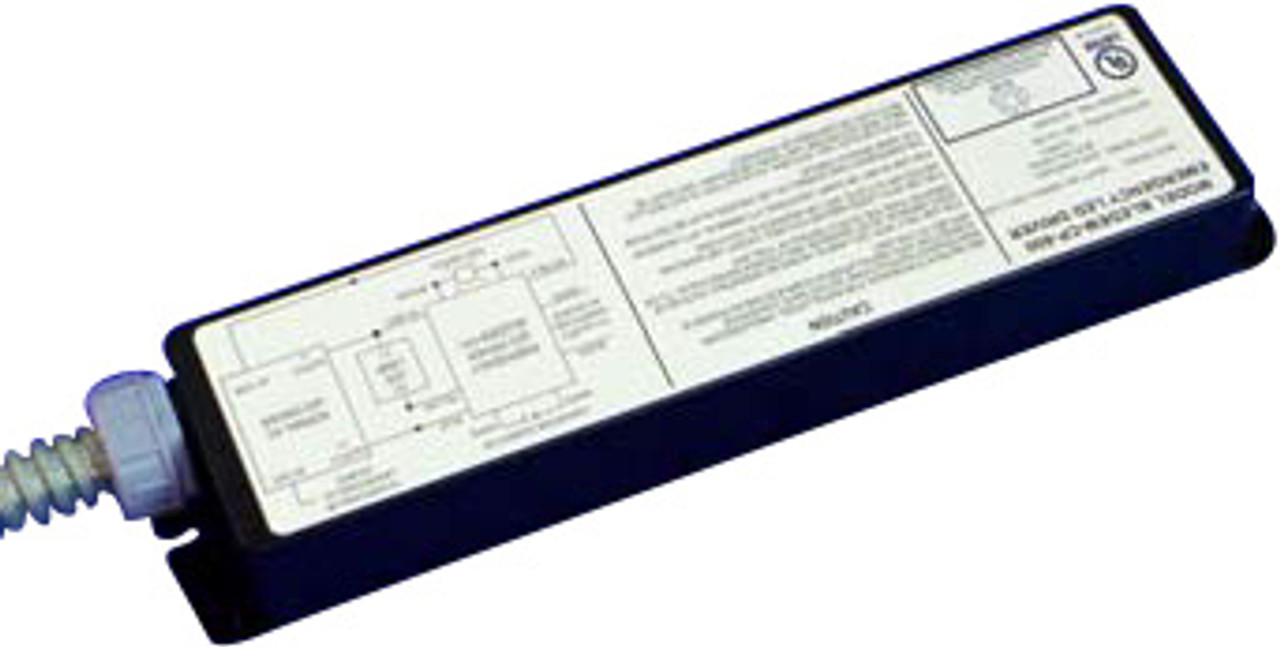 Provides constant power output to the load during emergency mode operation.
Can be operated as NORMALLY-ON, NORMALLY-OFF or SWITCHED LOAD.
Universal 120-277V, 50/60 Hz input.
Charge/Power "ON" LED indicator light and push-to-test switch for mandated code compliance testing.
Long-life, maintenance free, rechargeable NiCad battery.
Output short/overcurrent protection: Electronic limiting, with normal operation resuming upon removal of fault.
90 Minute minimum emergency operating time over full temperature range.
24 Hour maximum battery recharge time.
Output classification: Class 2 Compliant.
Surge protection: Per C62.41 (TVS).
Input overcurrent protection: Fusible link.
LED illuminated and remote mounted test switch.
Injection-molded, engineering grade, 5VA flame retardant, high-impact resistant, thermoplastic in a black finish.
Provided with 2' flex conduit.