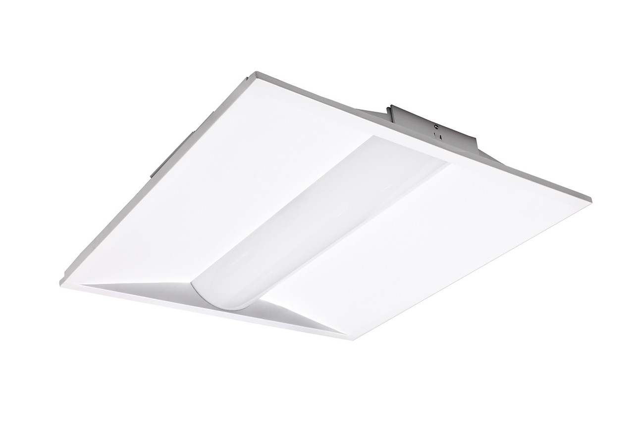 The BCBLED22-40W-CP is a low-profile, 2’ x 2’ LED center basket luminaire, which is designed as a direct replacement for 2’ x 2’ fluorescent luminaires installed in grid or plaster ceilings. It is designed to deliver general ambient lighting in a variety of indoor settings, including schools, offices, hospitals and stores, and is the perfect choice for both new construction and retrofits. This high-efficacy luminaire provides long-life and uniform illumination, as well as standard 0-10vdc dimming capability.

▪ Available in 3000k (warm white), 3500k (warm/neutral white), 4000k (neutral white) & 5000k (cool white) color temperatures.*
▪ Long-life LEDs provide 68,000 hours of operation with at least 70% of initial lumen output (L70).**
▪ Provides 4,159 luminaire lumens (99 lumens per watt, LPW) at 3000k; 4,263 luminaire lumens (102 LPW) at 3500k; 4,365 luminaire lumens (104 LPW) at 4000k; and 4,576 luminaire lumens (109 LPW) at 5000k.*
▪ Uniform illumination with no visible LED pixelation.
▪ Universal 120-277 AC voltage (50-60Hz) is standard.
▪ 0-10vdc dimming capability is standard.
▪ Power factor > 0.90.
▪ Total harmonic distortion < 20%.
▪ Color rendering index > 80.
▪ Steel housing and polycarbonate lens.
▪ Easy installation in new construction or retrofit. Fits in standard 2’ x 2’ grid ceilings.
▪ Standard earthquake clips provide secure installation in grid ceilings.
▪ Standard mounting options include recessed mounting in grid ceilings, or suspended mounting using attached hanging brackets. For other mounting options, see Mounting Kits.

*Contact factory for other color temperatures and lumen packages.
** L70 hours are IES TM-21-11 calculated hours.
