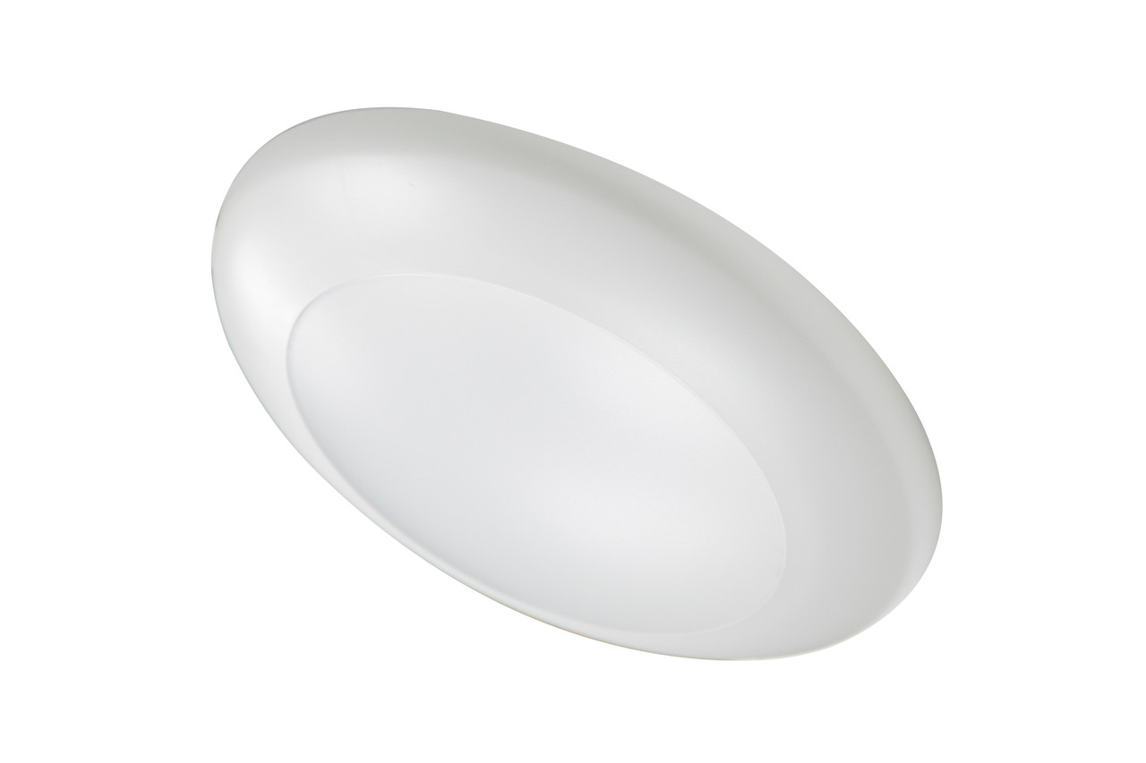 6" surface dome light solution with integrated LED power supply and thermal management system combined in a single compact unit designed to fit most standard 3", 4", 5", and 6" recessed cans, also work in 4" junction box.

▪ Long life LEDs with up to 50,000 hours at 70% lumen maintenance.
▪ Choice of 2700K (±145), 3000K (±175), 3500K (±245), 4000K (±275), and 5000K (±283) color temperature with 80 CRI
▪ Produces 1200 lumens output from luminaire.
▪ Uses 1.18W high power, high quality LEDs.
▪ Dimmable to 10% with most dimmers.
▪ Save 75% compared to incandescent sources.
▪ High efficiency driver with a power factor ≥ .90 with input power of 120V, 50-60Hz.
▪ Built-in LED Driver.
▪ Power consumption of 14 watts.
▪ Operation temperature of - 20°C - 40°C (-4 °F- 104°F).
▪ Easy installation with 3” to 6” recessed cans.
▪ Cut-off and strip, for 4” junction box mounting, using mounting bracket.