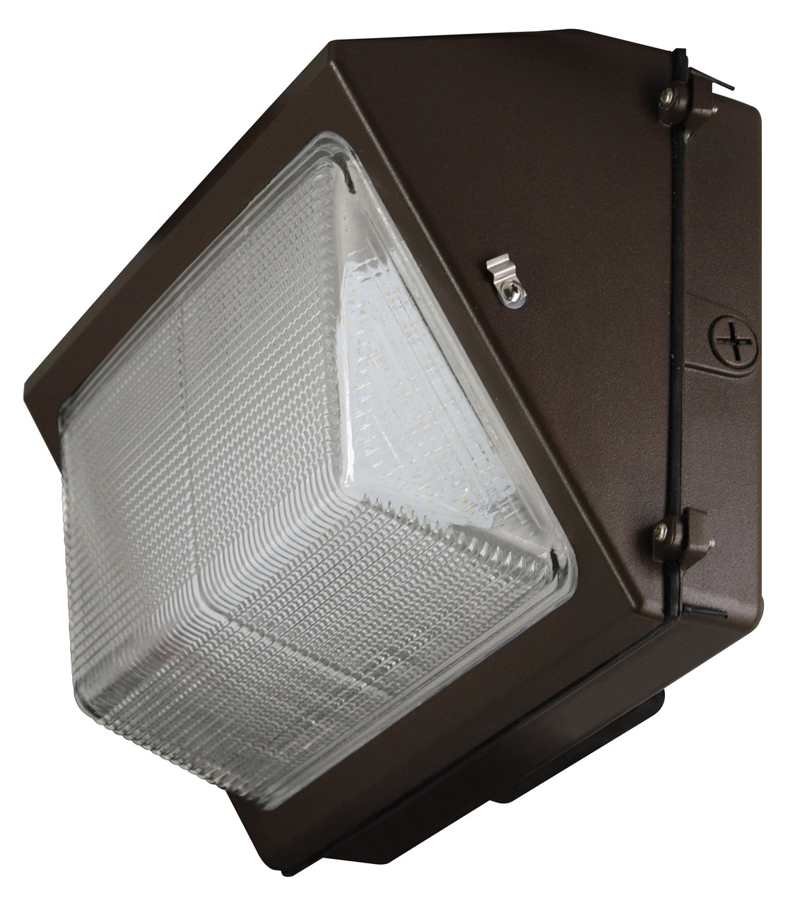 LED WALL PACK 120 WATTS 4000K & 5000K - The LEDWP120W is a rugged, durable LED wall pack, which is perfect for outdoor perimeter and area lighting. With a die cast aluminum housing and a vandal resistant, borosilicate glass lens, the LEDWP120W will stand up to many years of punishing environmental conditions. High-efficacy, long-life LEDs provide both energy and maintenance cost savings compared to traditional, HID wall packs.

▪ Available in 4000k (neutral white) and 5000k (cool white) color temperatures.*
▪ Long-life LEDs provide 56,000 hours of operation with at least 70% of initial lumen output (L70).**
▪ LEDWP60W models deliver 12,146 lumens and 101 lumens per watt (LPW) at both 4000k and 5000k.*
▪ Uniform illumination with no visible LED pixilation.
▪ Universal 100-277 AC voltage (50-60Hz) is standard.
▪ Power factor > 0.90.
▪ Total harmonic distortion < 20%.
▪ Color rendering index > 80.
▪ Die cast aluminum housing with durable, dark bronze, powder coat paint.
▪ Tempered, borosilicate glass lens with seamless, silicone gasket to prevent leaks.
▪ Removable, threaded plugs for side attachment of ½” rigid electrical conduit, or for button photocells.
▪ Easy installation in new construction or retrofit.